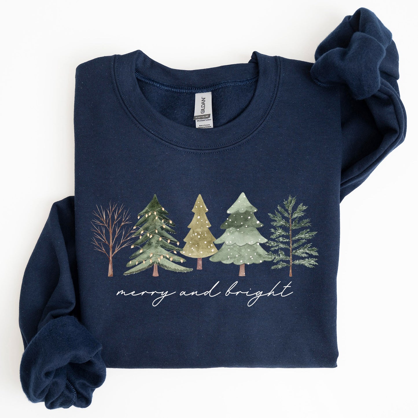 Merry and Bright, Christmas Trees, Minimalist, Winter, Snow, Xmas Sweatshirt
