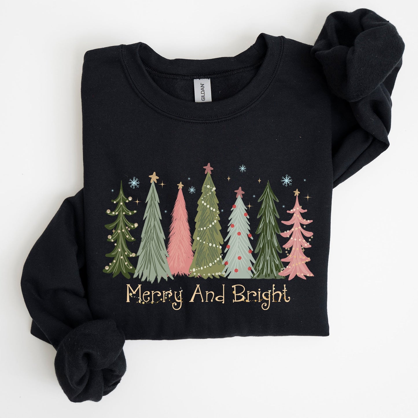 Merry and Bright, Christmas Trees, Winter, Snow, Xmas Sweatshirt