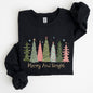 Merry and Bright, Christmas Trees, Winter, Snow, Xmas Sweatshirt