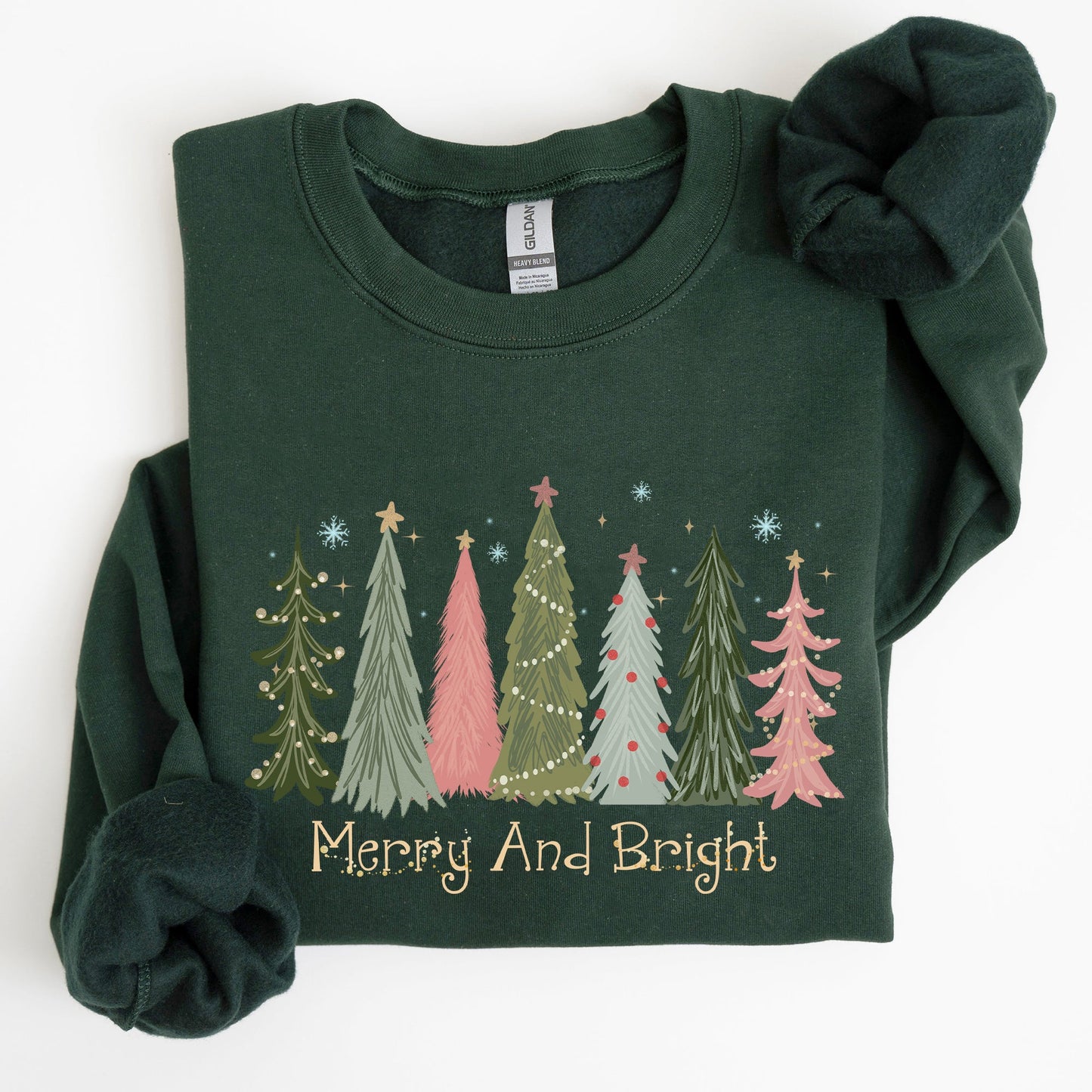 Merry and Bright, Christmas Trees, Winter, Snow, Xmas Sweatshirt