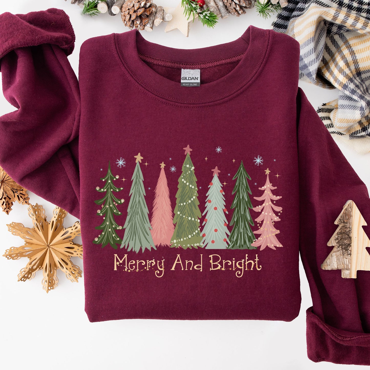 Merry and Bright, Christmas Trees, Winter, Snow, Xmas Sweatshirt