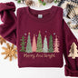 Merry and Bright, Christmas Trees, Winter, Snow, Xmas Sweatshirt