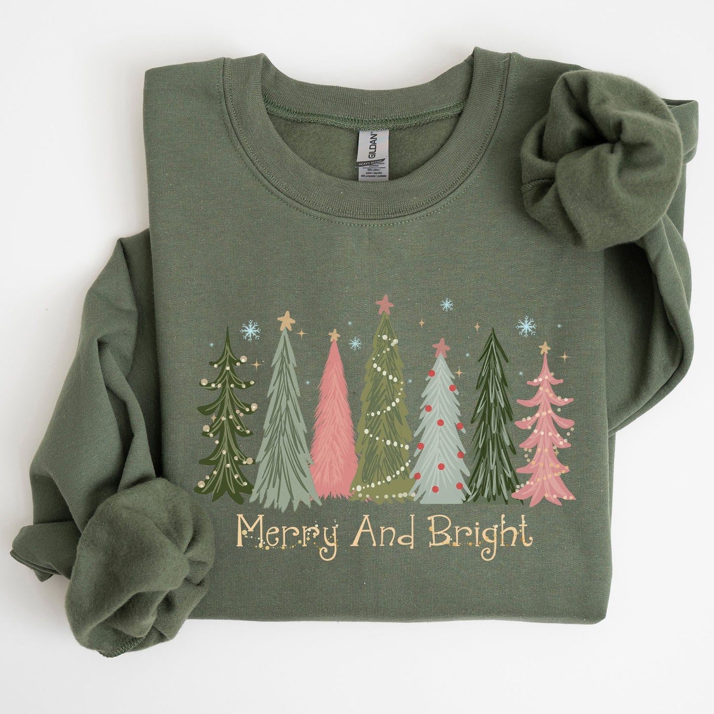 Merry and Bright, Christmas Trees, Winter, Snow, Xmas Sweatshirt