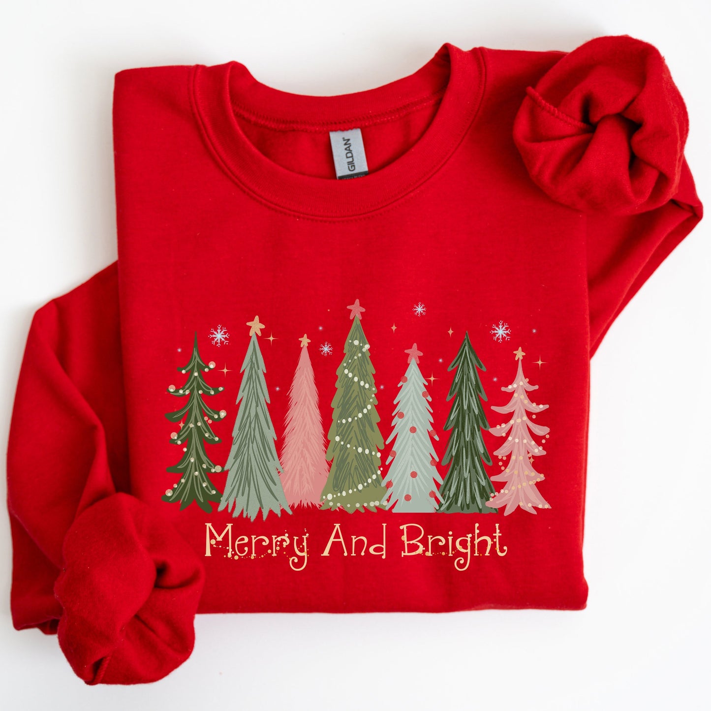 Merry and Bright, Christmas Trees, Winter, Snow, Xmas Sweatshirt