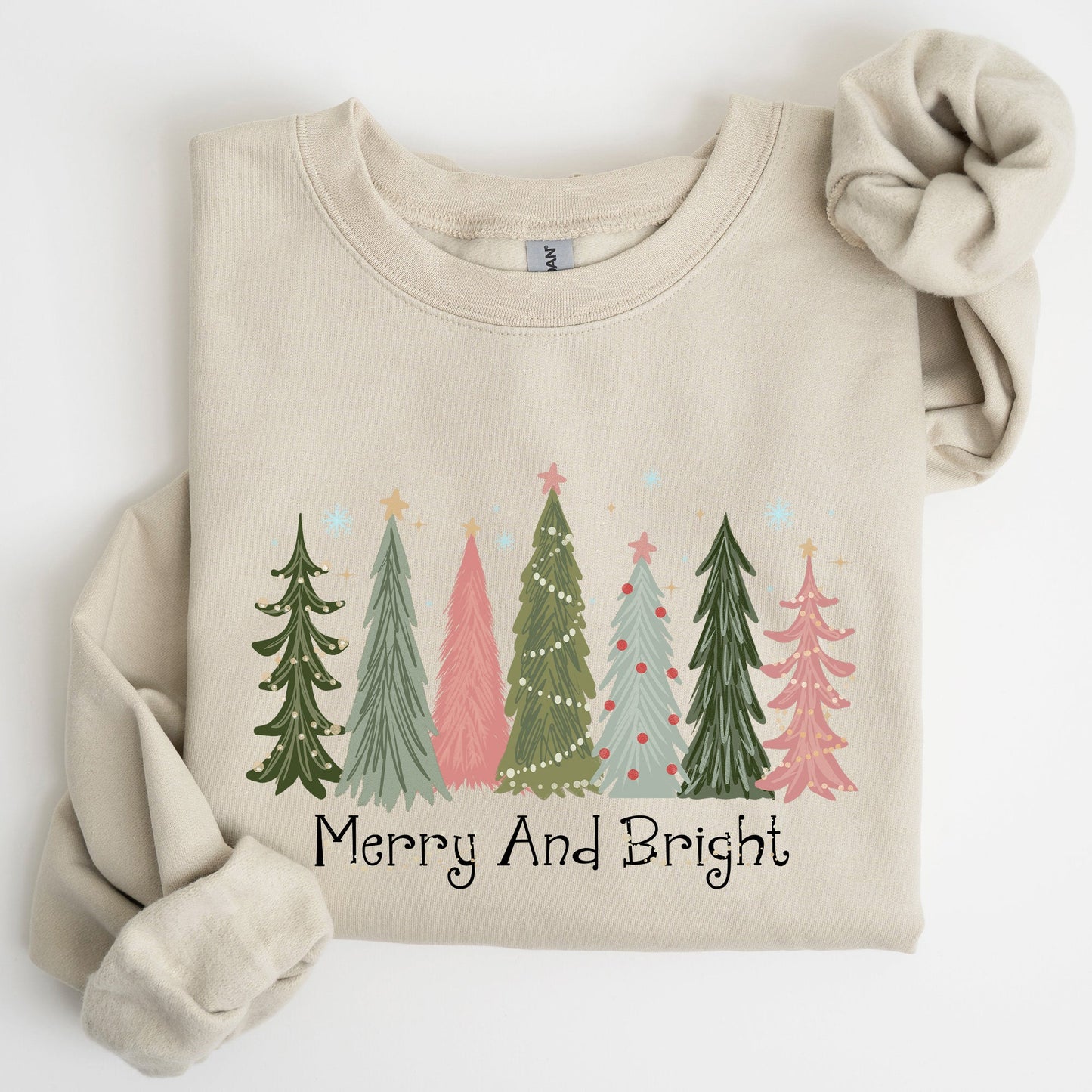 Merry and Bright, Christmas Trees, Winter, Snow, Xmas Sweatshirt