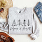 Merry and Bright, Christmas, Minimalist, Winter, Snow, Santa, Xmas Sweatshirt