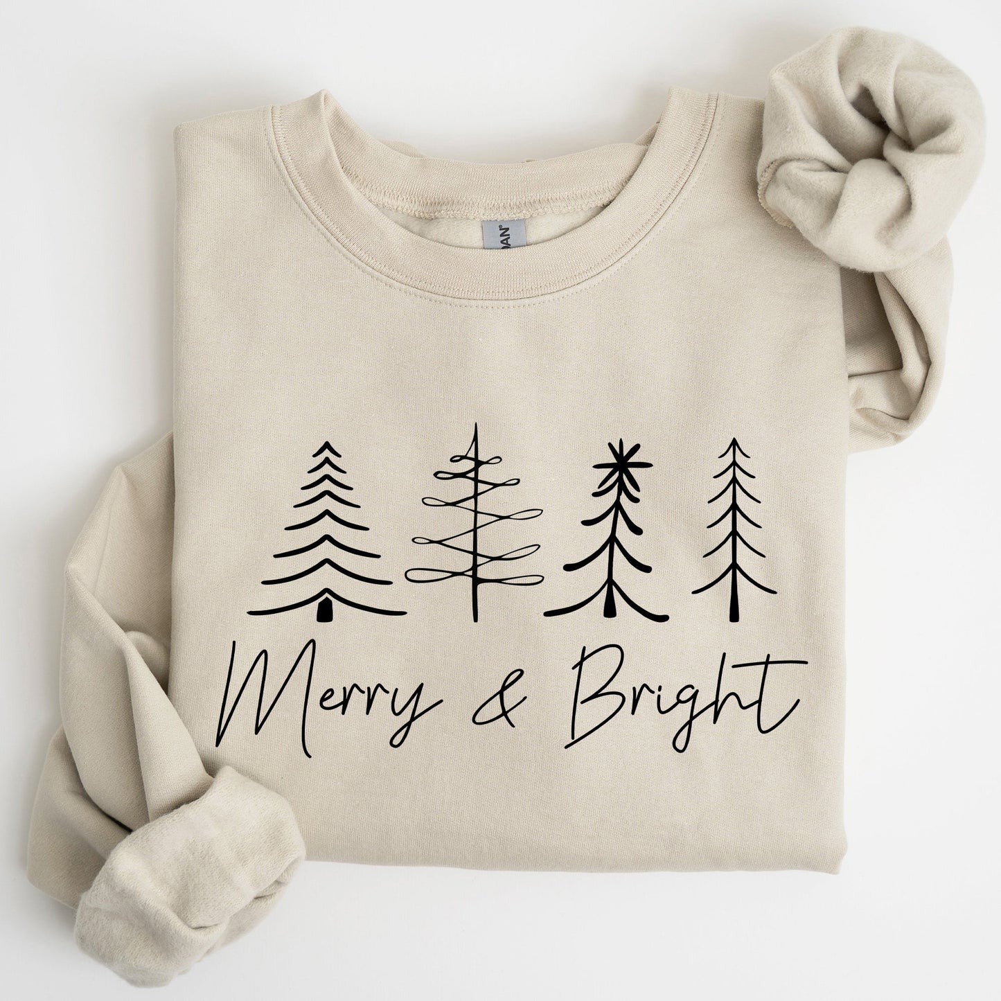 Merry and Bright, Christmas, Minimalist, Winter, Snow, Santa, Xmas Sweatshirt