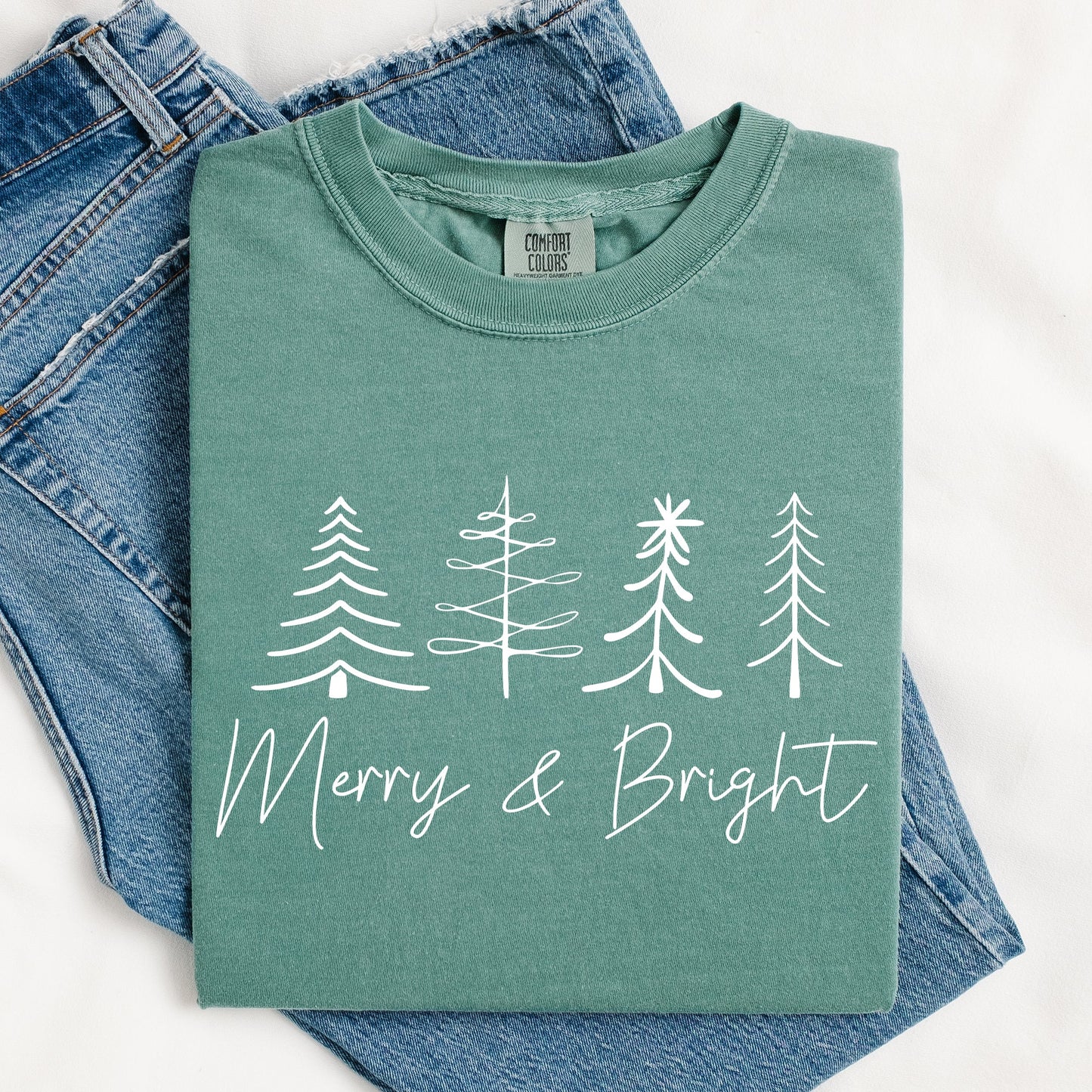Merry and Bright, Christmas, Minimalist, Winter, Snow, Santa, Xmas Tshirt Comfort Colors T-Shirt