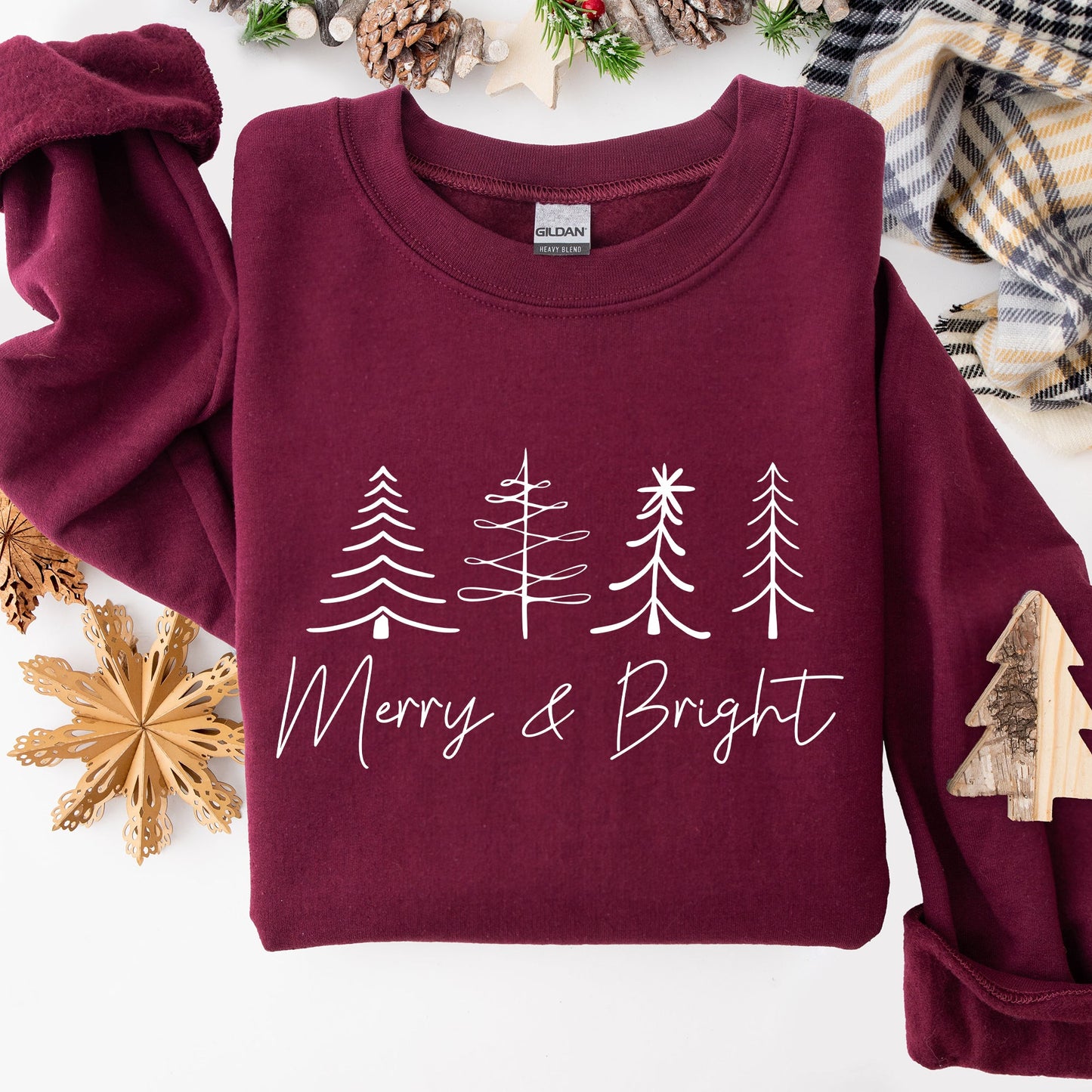 Merry and Bright, Christmas, Minimalist, Winter, Snow, Santa, Xmas Sweatshirt