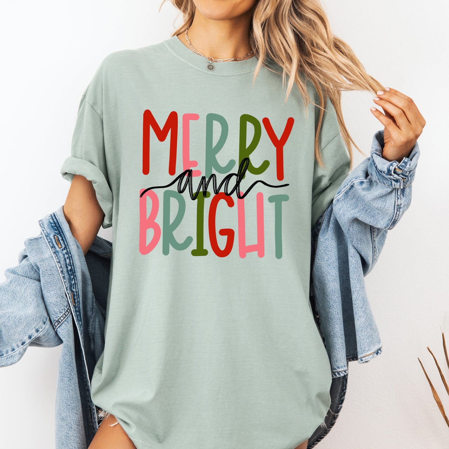 Merry and Bright, Colorful Christmas, Winter, Santa, Xmas Tshirt Comfort Colors T-Shirt