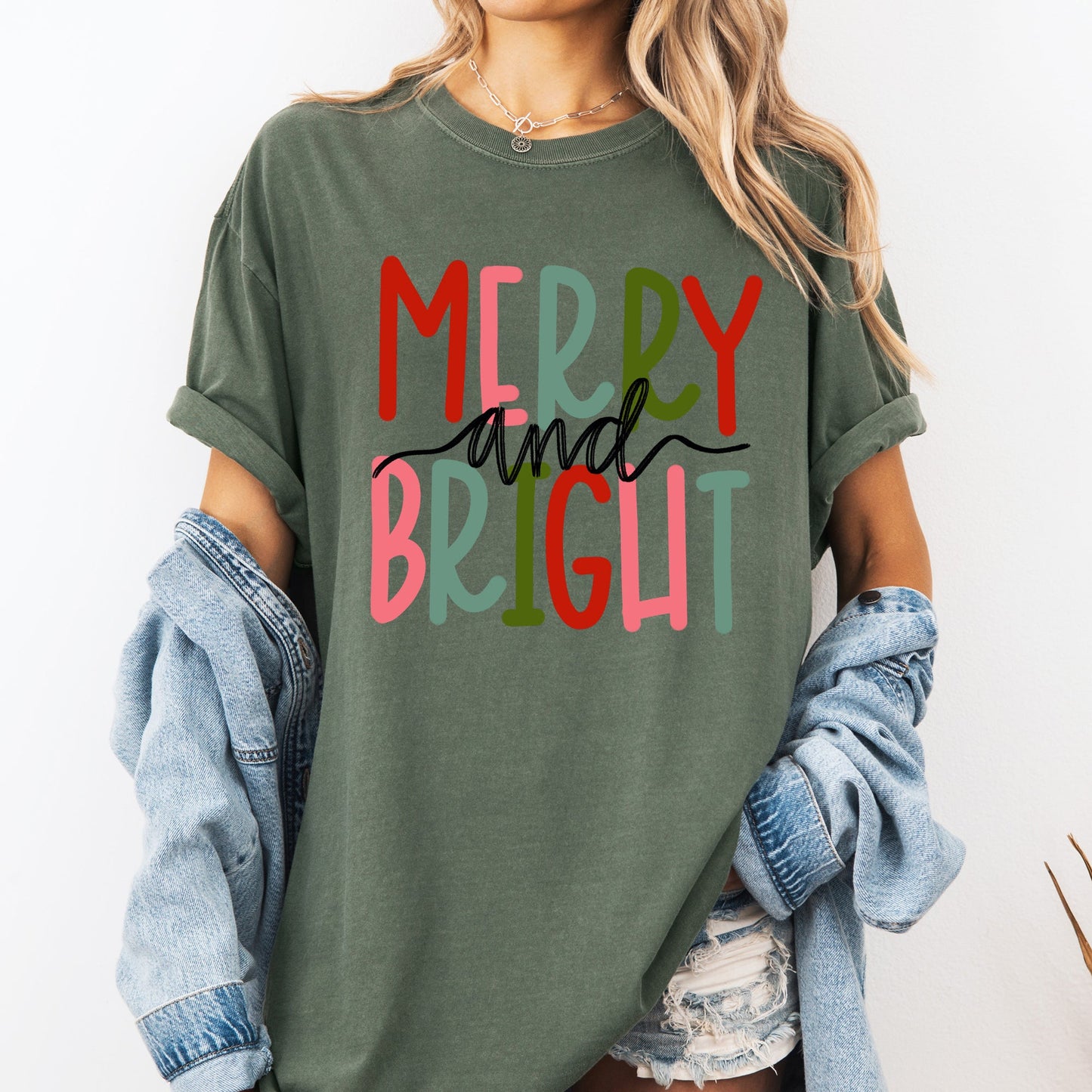 Merry and Bright, Colorful Christmas, Winter, Santa, Xmas Tshirt Comfort Colors T-Shirt