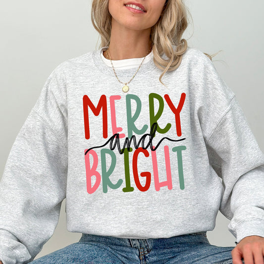 Merry and Bright, Colorful Christmas, Winter, Santa, Xmas Sweatshirt