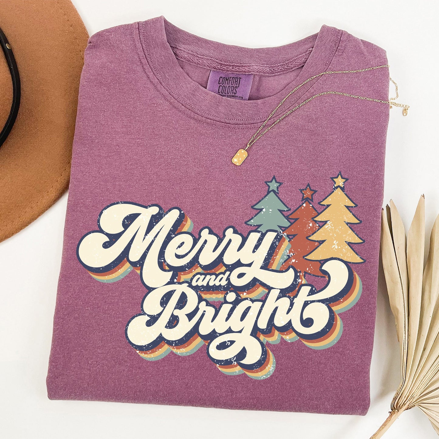 Merry and Bright, Colorful Retro, Christmas, Winter, Xmas, Santa Tshirt Comfort Colors T-Shirt
