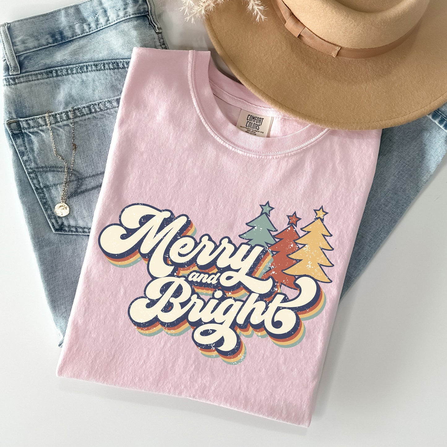 Merry and Bright, Colorful Retro, Christmas, Winter, Xmas, Santa Tshirt Comfort Colors T-Shirt