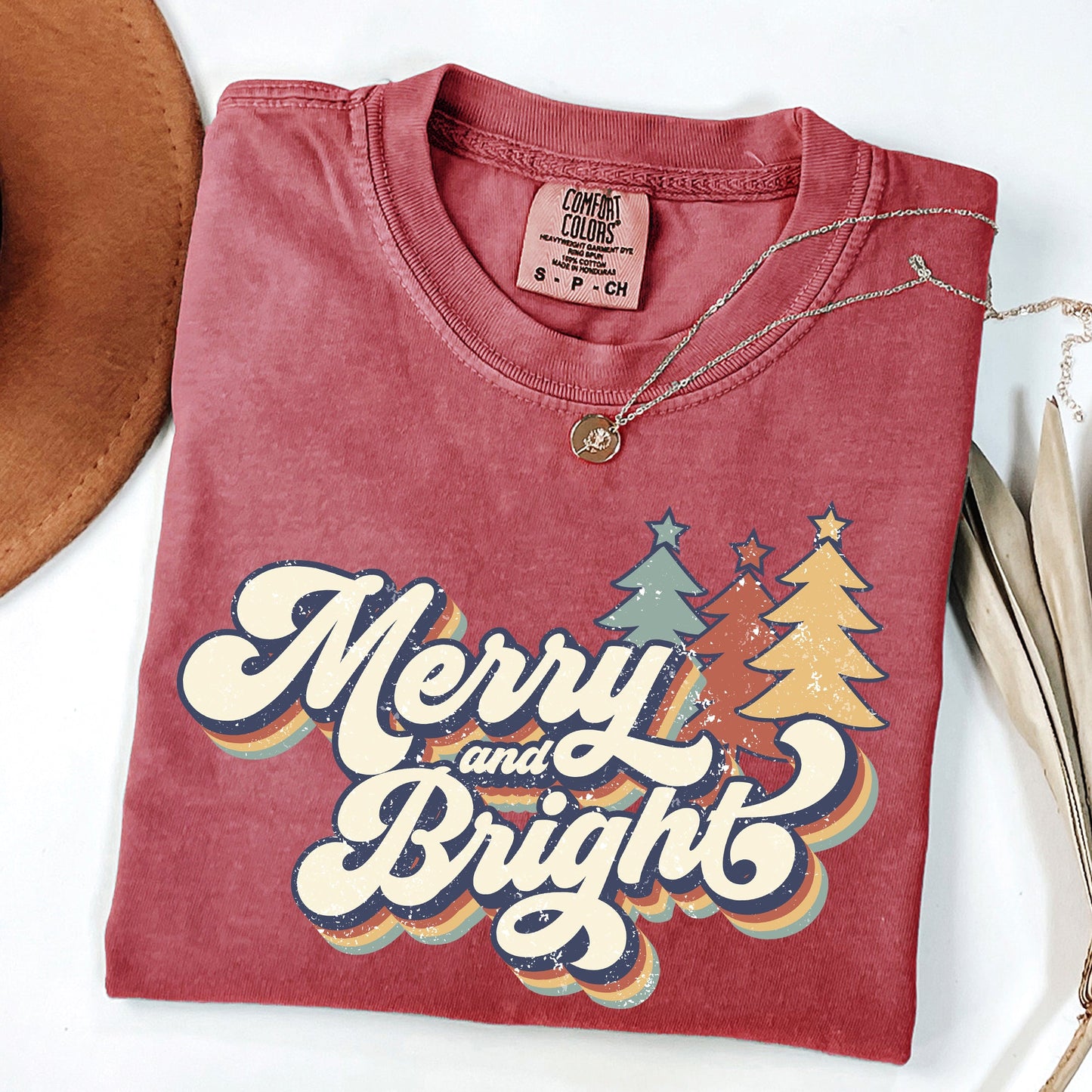Merry and Bright, Colorful Retro, Christmas, Winter, Xmas, Santa Tshirt Comfort Colors T-Shirt
