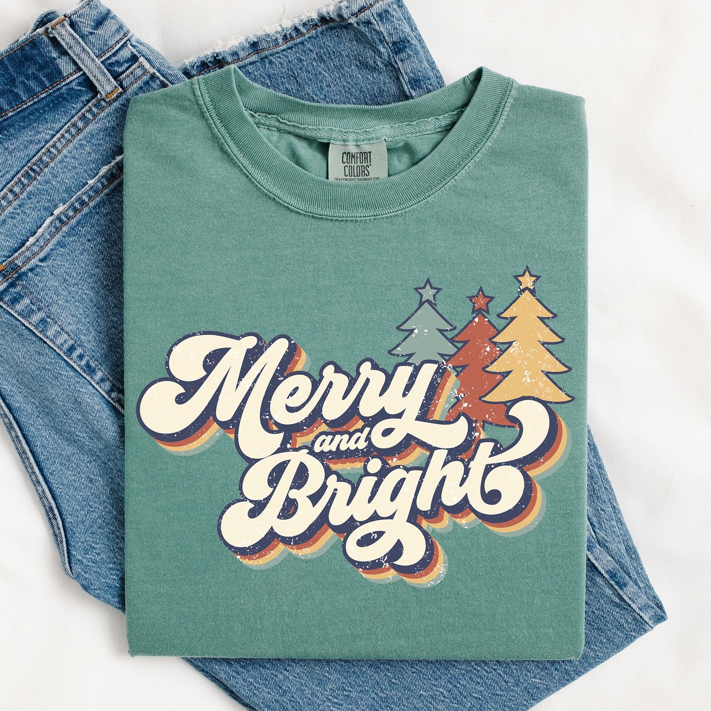 Merry and Bright, Colorful Retro, Christmas, Winter, Xmas, Santa Tshirt Comfort Colors T-Shirt