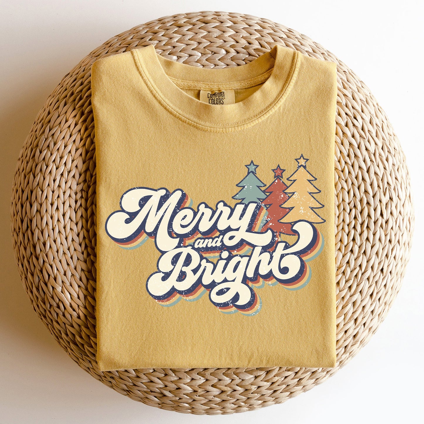 Merry and Bright, Colorful Retro, Christmas, Winter, Xmas, Santa Tshirt Comfort Colors T-Shirt