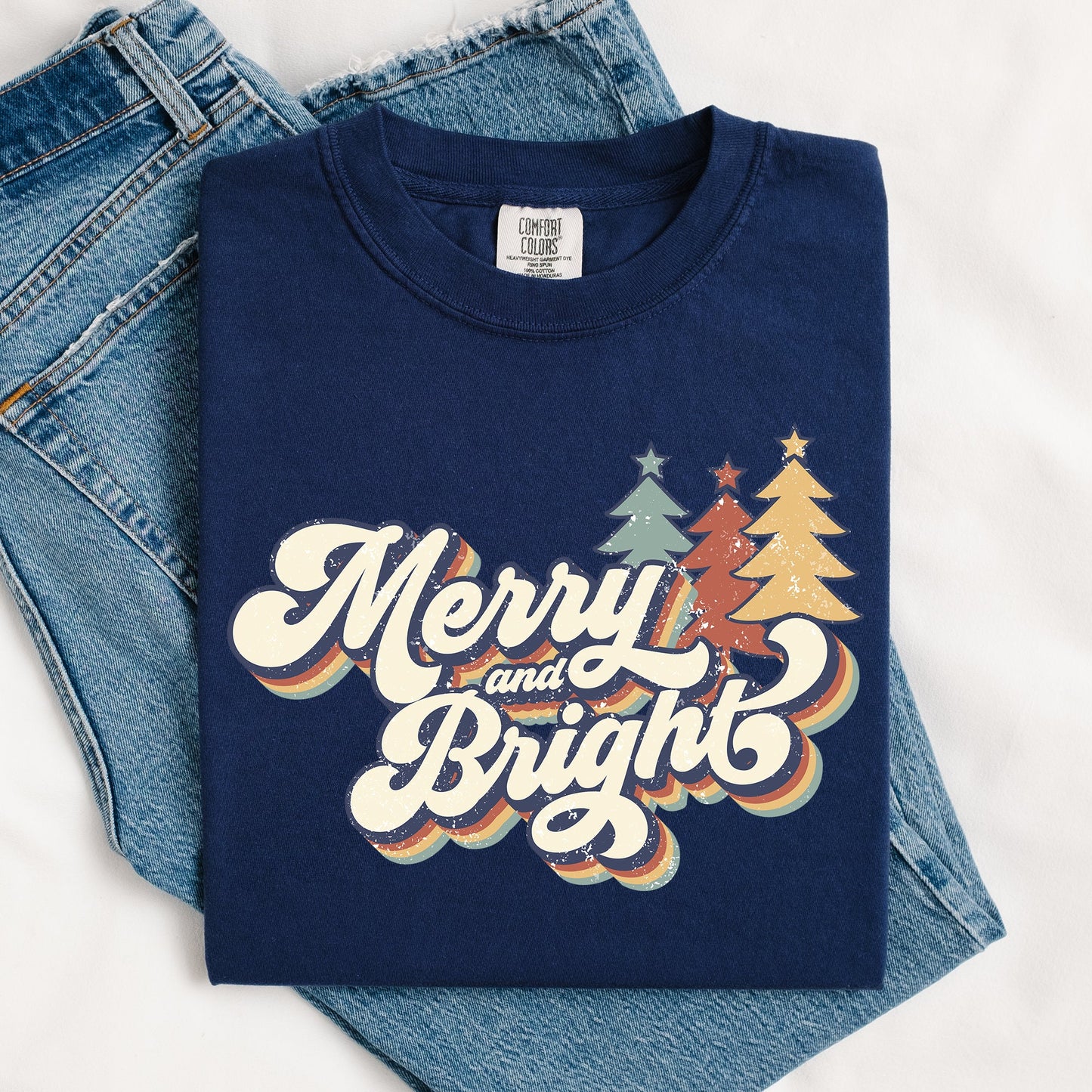Merry and Bright, Colorful Retro, Christmas, Winter, Xmas, Santa Tshirt Comfort Colors T-Shirt