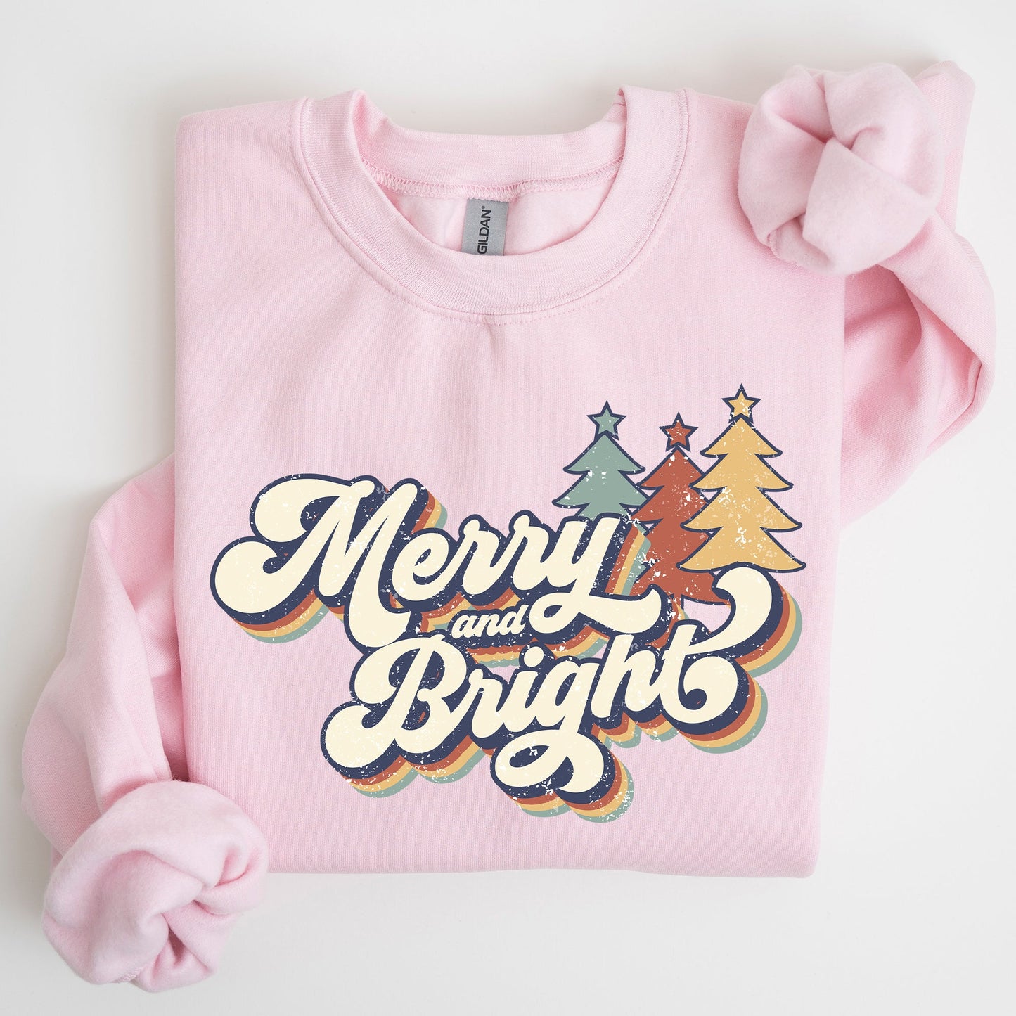 Merry and Bright, Colorful Retro, Christmas, Winter, Xmas, Santa Sweatshirt