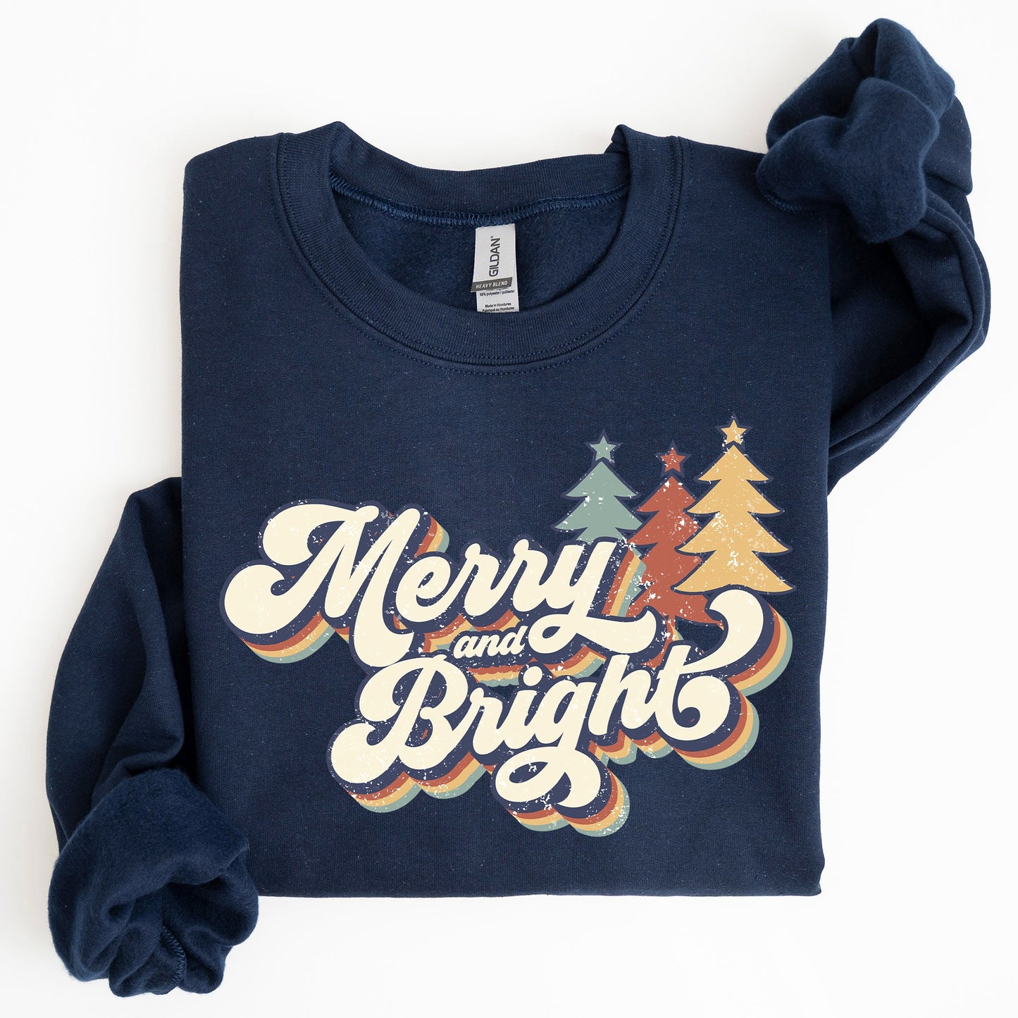 Merry and Bright, Colorful Retro, Christmas, Winter, Xmas, Santa Sweatshirt