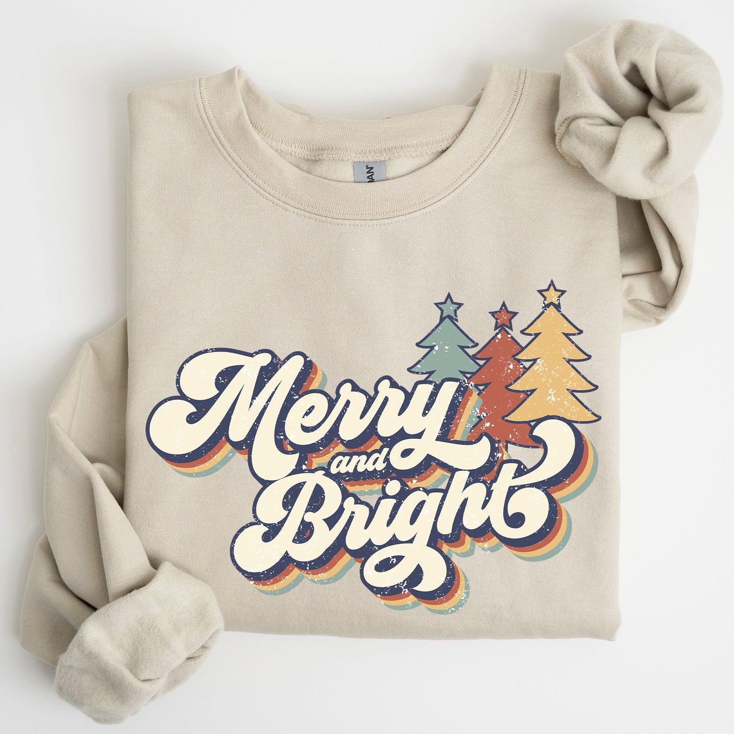 Merry and Bright, Colorful Retro, Christmas, Winter, Xmas, Santa Sweatshirt