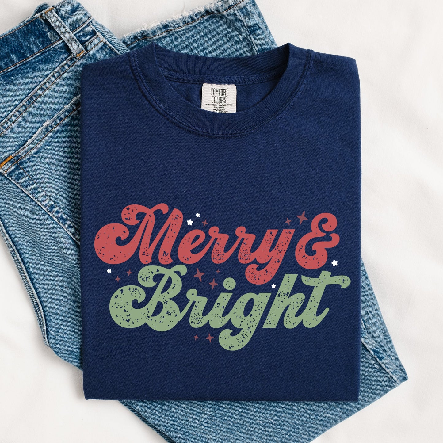 Merry and Bright, Red and Green, Christmas, Winter, Xmas Tshirt Comfort Colors T-Shirt