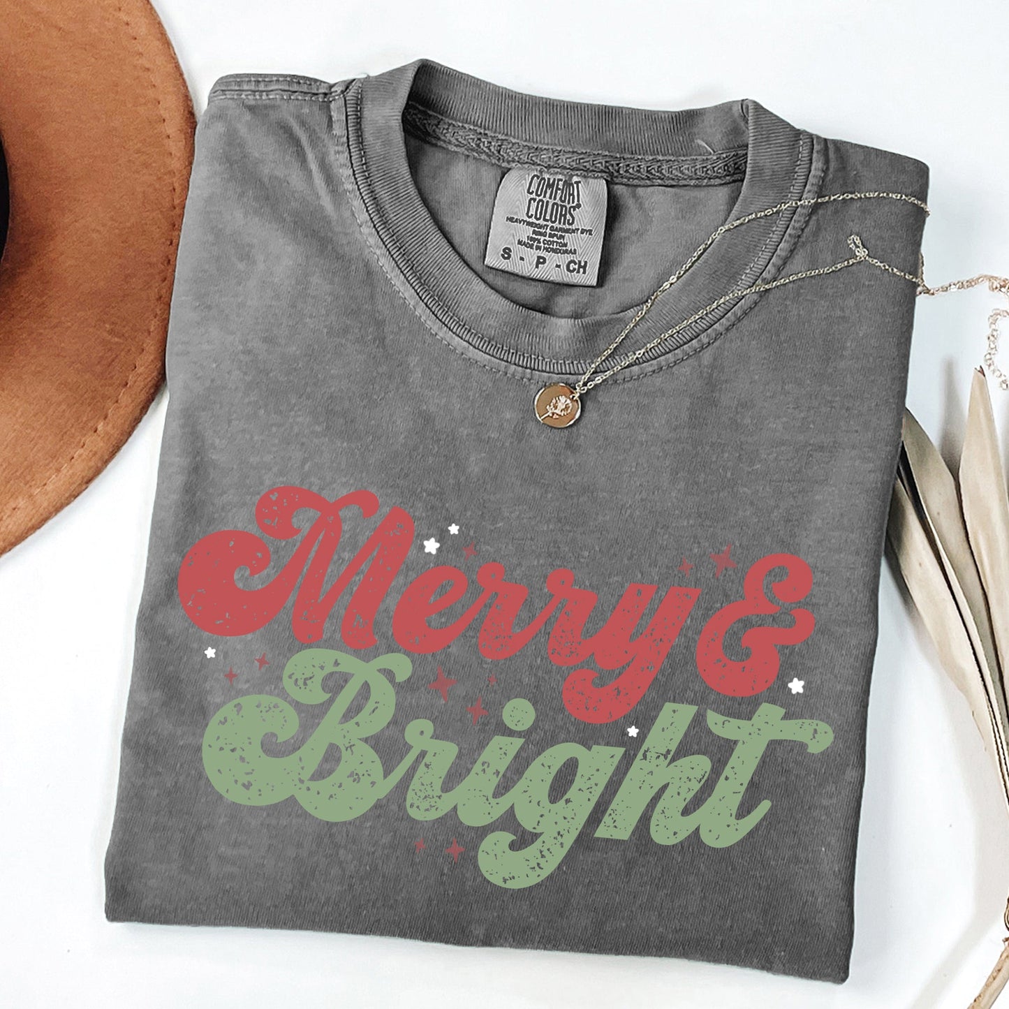 Merry and Bright, Red and Green, Christmas, Winter, Xmas Tshirt Comfort Colors T-Shirt