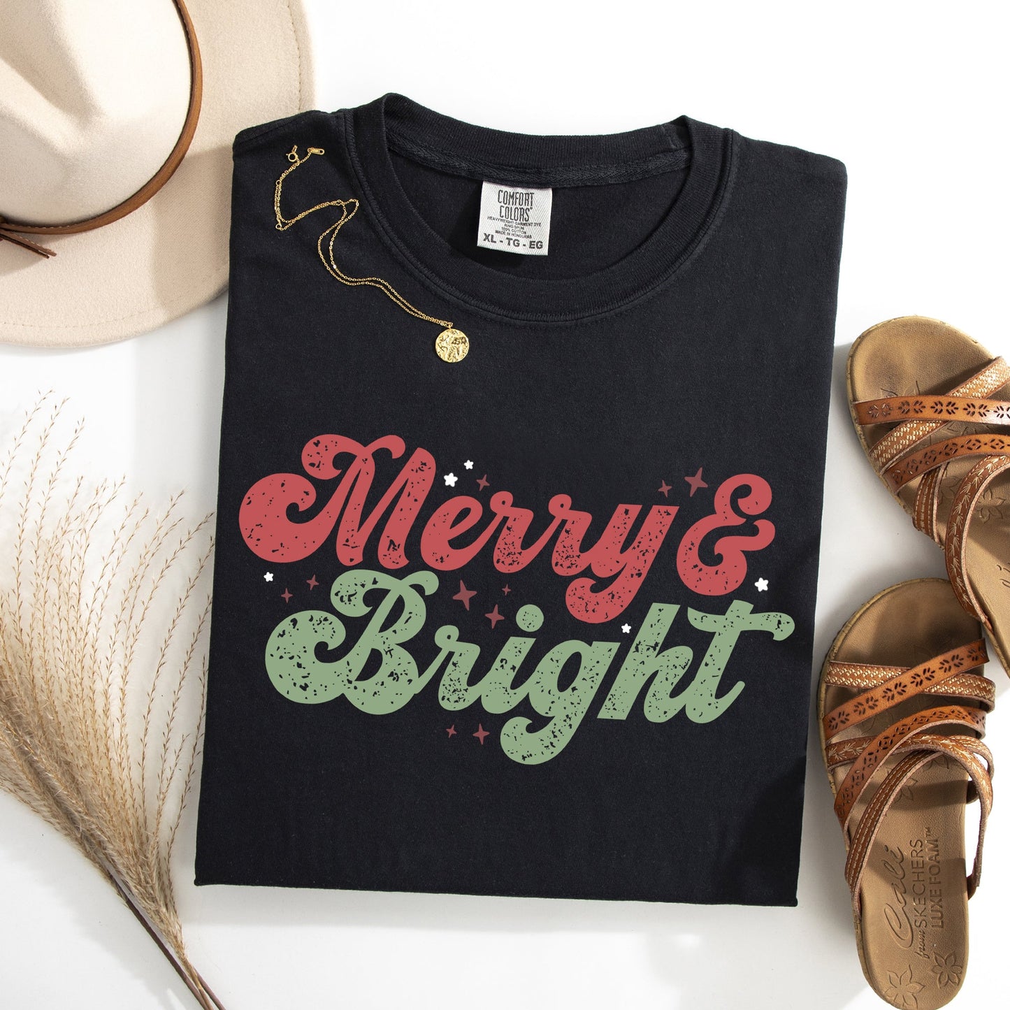 Merry and Bright, Red and Green, Christmas, Winter, Xmas Tshirt Comfort Colors T-Shirt
