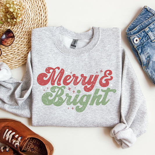 Merry and Bright, Red and Green, Christmas, Winter, Xmas Sweatshirt