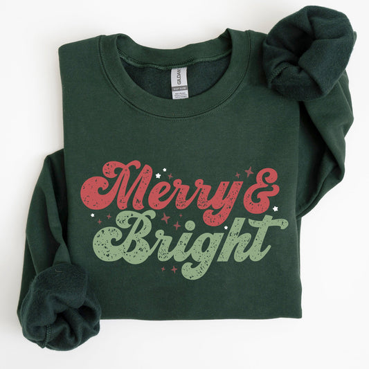 Merry and Bright, Red and Green, Christmas, Winter, Xmas Sweatshirt