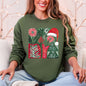 Merry and Bright, Retro Pattern, Christmas, Santa Hat, Christmas Tree Sweatshirt
