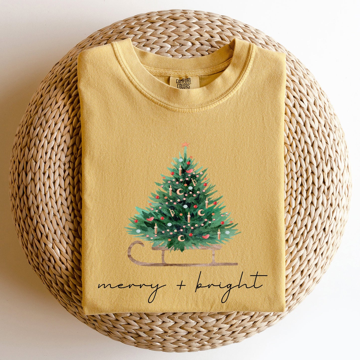 Merry and Bright, Sleigh, Christmas Tree, Winter, Snow, Xmas Tshirt Comfort Colors T-Shirt