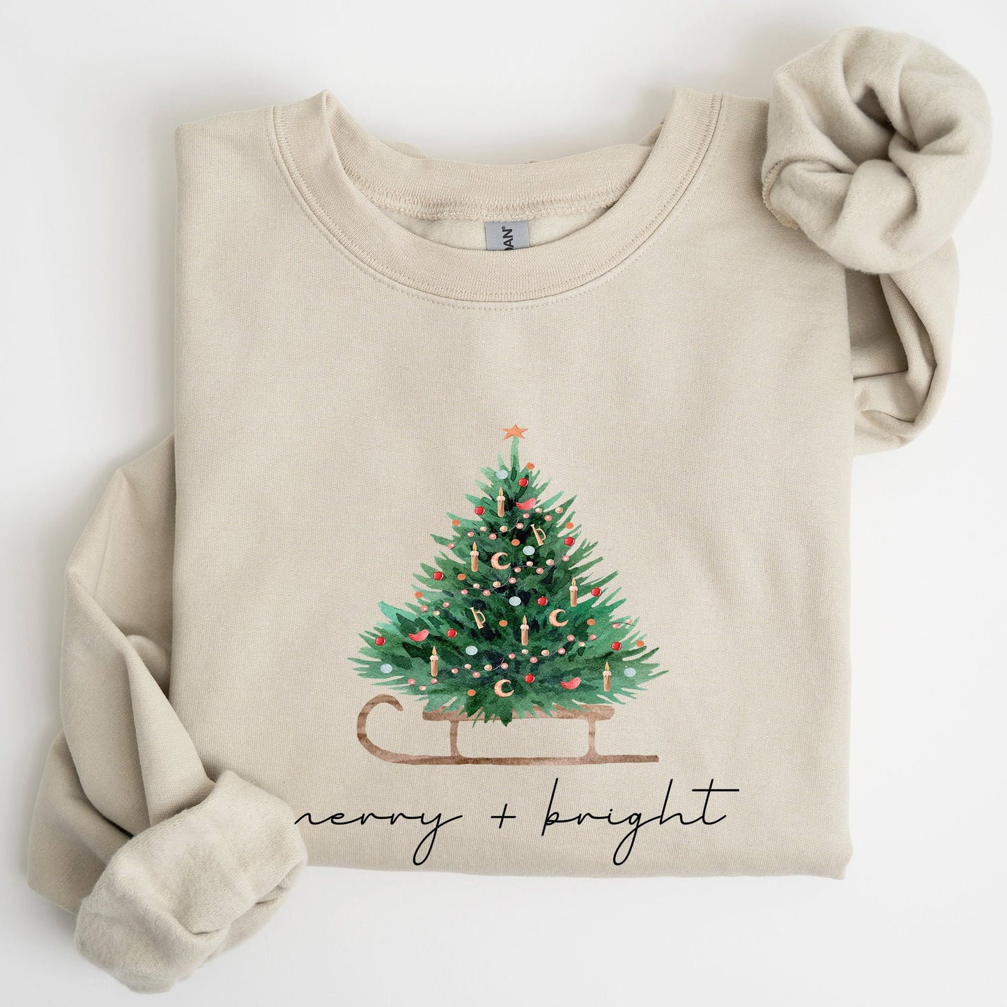 Merry and Bright, Sleigh, Christmas Tree, Winter, Snow, Xmas Sweatshirt