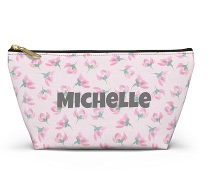 Customizable: Floral Accessory Pouch, Makeup Bag, Travel Case, Pink Flower Pouch, Gift for Her, Cosmetic Clutch, Everyday Organizer