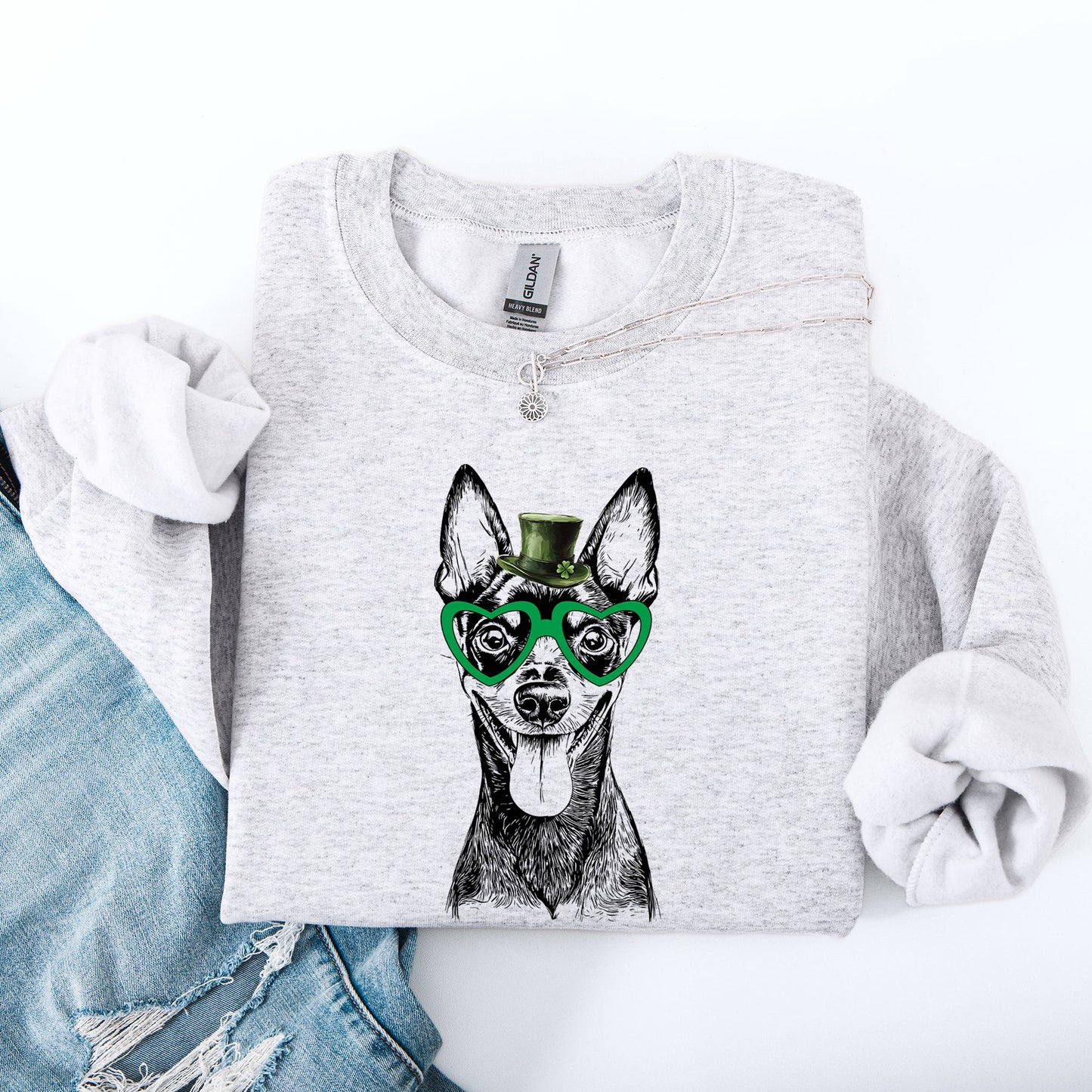 Miniature Pinscher, Min Pin, Adorable Dog, St Patrick's Day, Lucky, Irish Sweatshirt