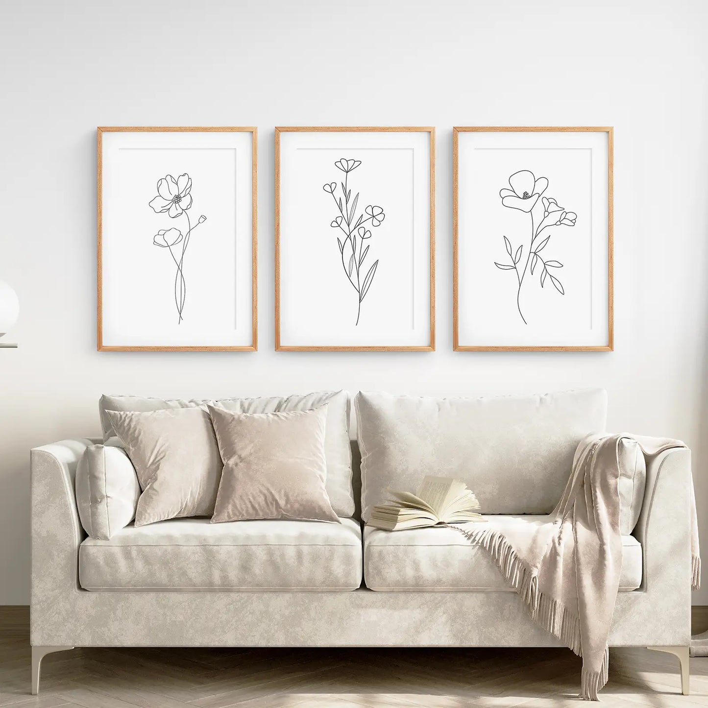 Wildflower Trendy Line Art Set of 3 Wall Decor