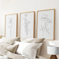 Wildflower Trendy Line Art Set of 3 Wall Decor