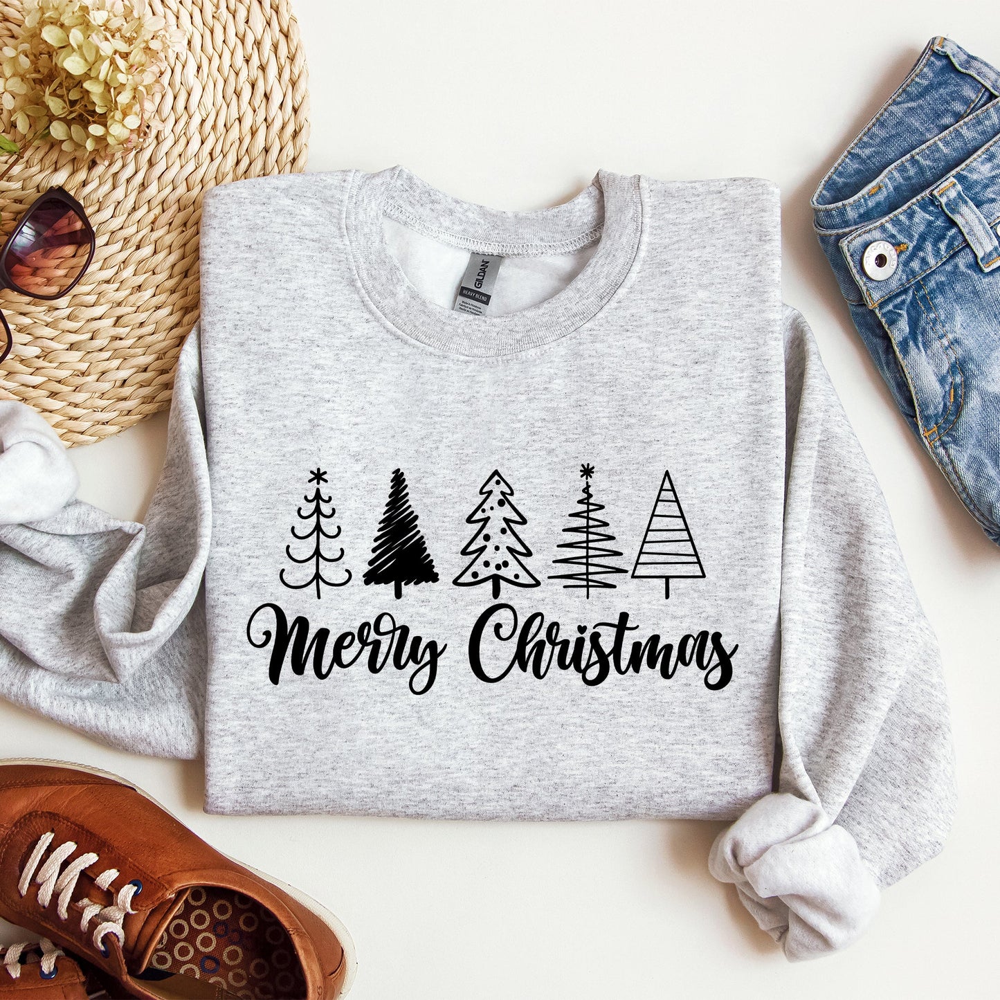 Minimalist Merry Christmas Trees, Classic, Retro, Winter, Santa, Xmas Sweatshirt