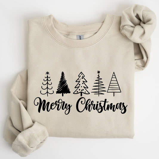 Minimalist Merry Christmas Trees, Classic, Retro, Winter, Santa, Xmas Sweatshirt