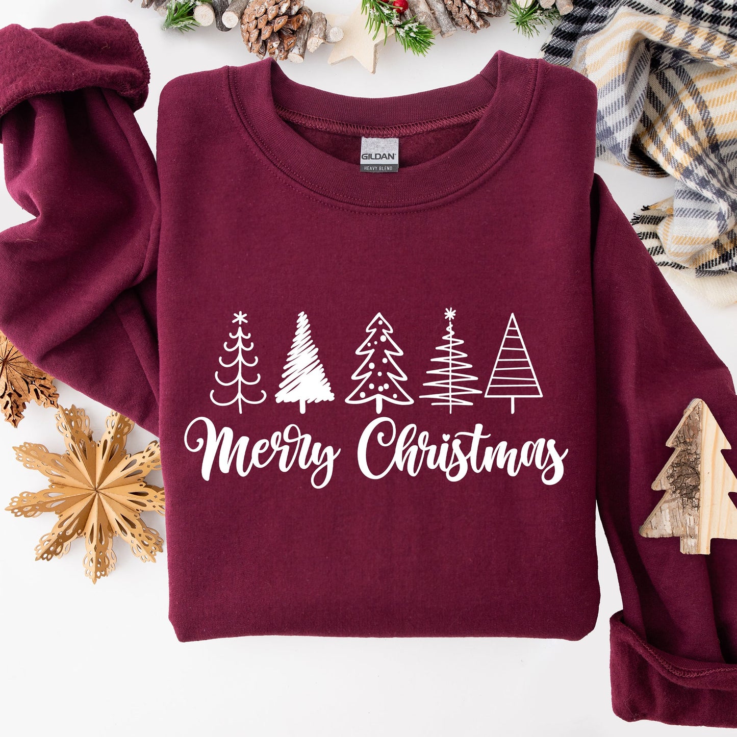 Minimalist Merry Christmas Trees, Classic, Retro, Winter, Santa, Xmas Sweatshirt