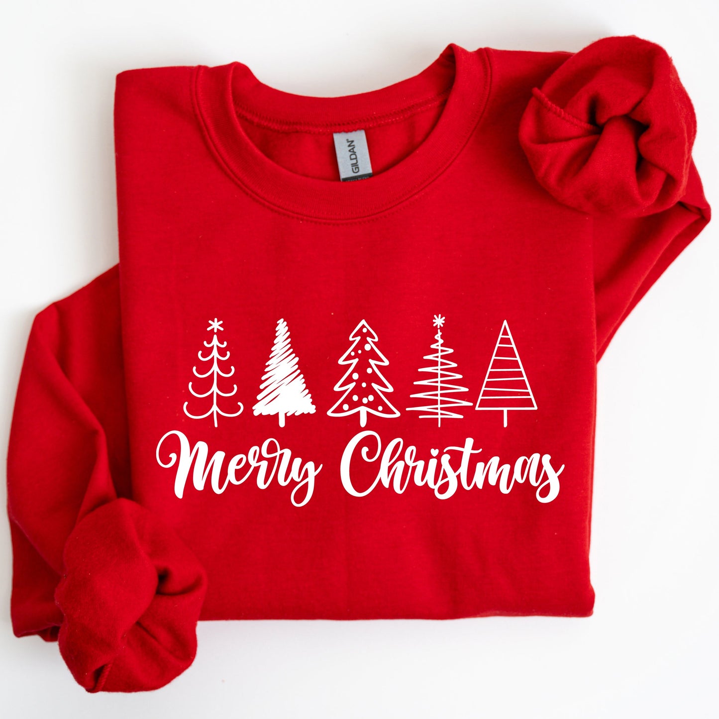 Minimalist Merry Christmas Trees, Classic, Retro, Winter, Santa, Xmas Sweatshirt