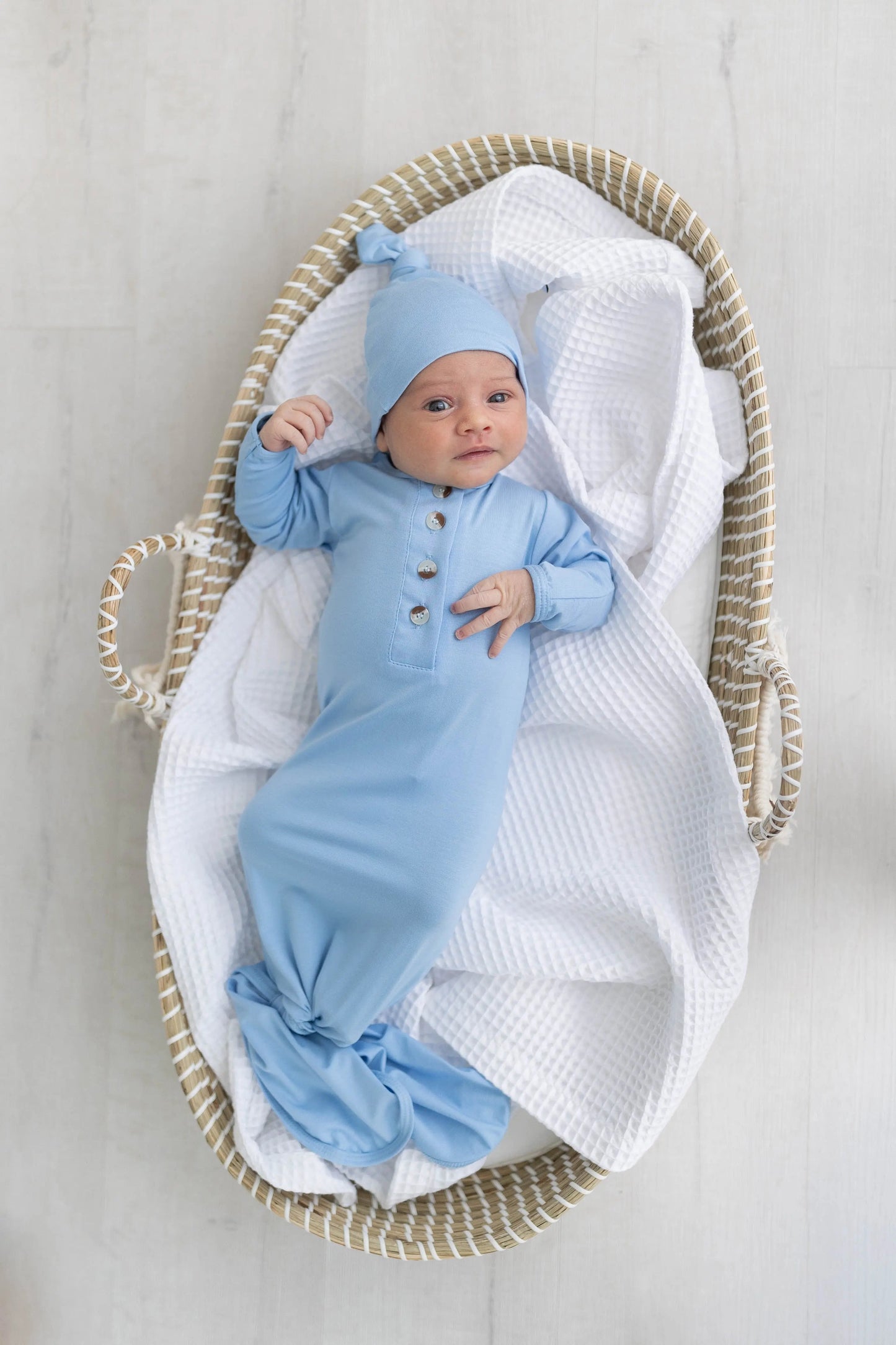Newborn Knotted Gown & Hat Set Baby Blue, Newborn Clothes for Boys