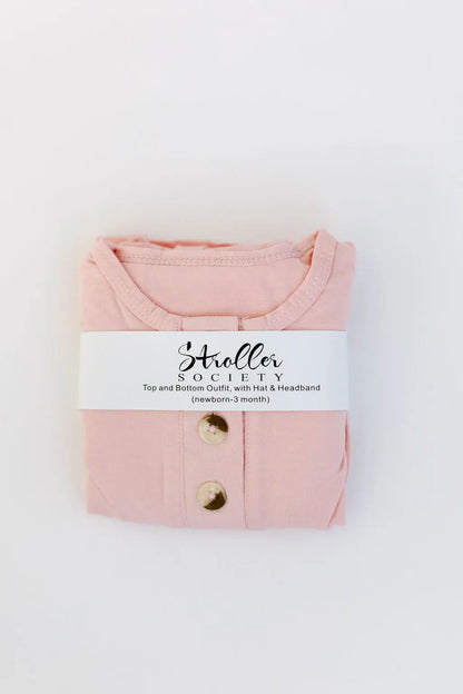Top and Bottom Outfit, Hat and Headband Set (Newborn - 12 months) - Pink