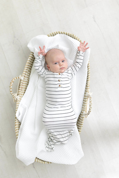 Knotted Baby Gown Set - Black Stripes (Newborn-3 months)