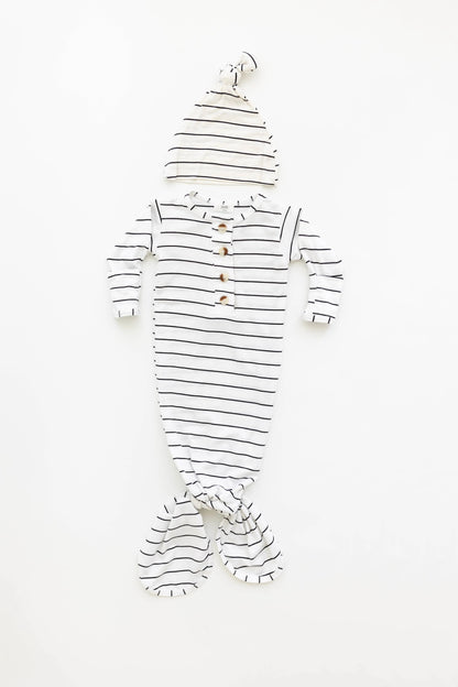Knotted Baby Gown Set - Black Stripes (Newborn-3 months)