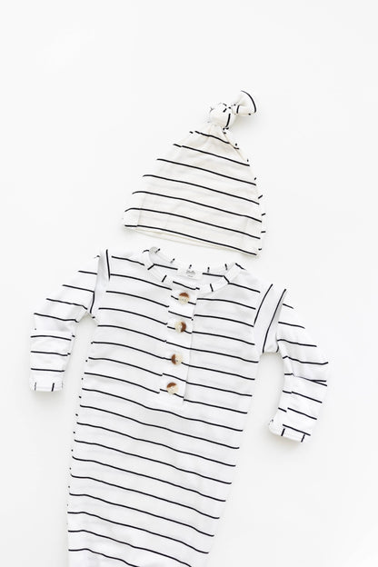 Knotted Baby Gown Set - Black Stripes (Newborn-3 months)