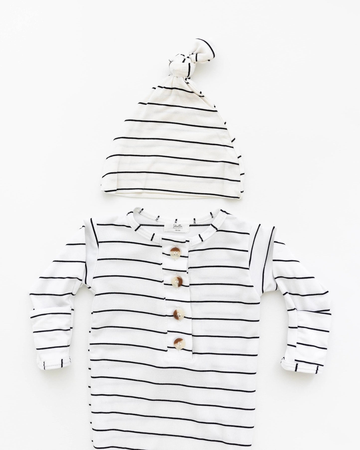 Knotted Baby Gown Set - Black Stripes (Newborn-3 months)