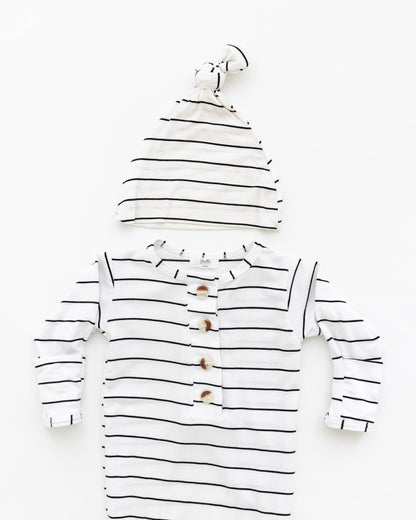 Knotted Baby Gown Set - Black Stripes (Newborn-3 months)