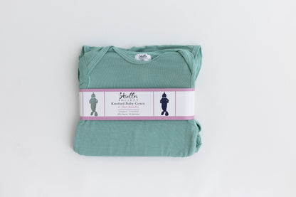 Newborn Knotted Baby Gown and Hat Set - Crew  - (Newborn-3 months) Mint, Navy Blue, Pink, Camel Brown