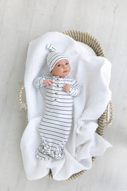 Knotted Baby Gown Set - Black Stripes (Newborn-3 months)